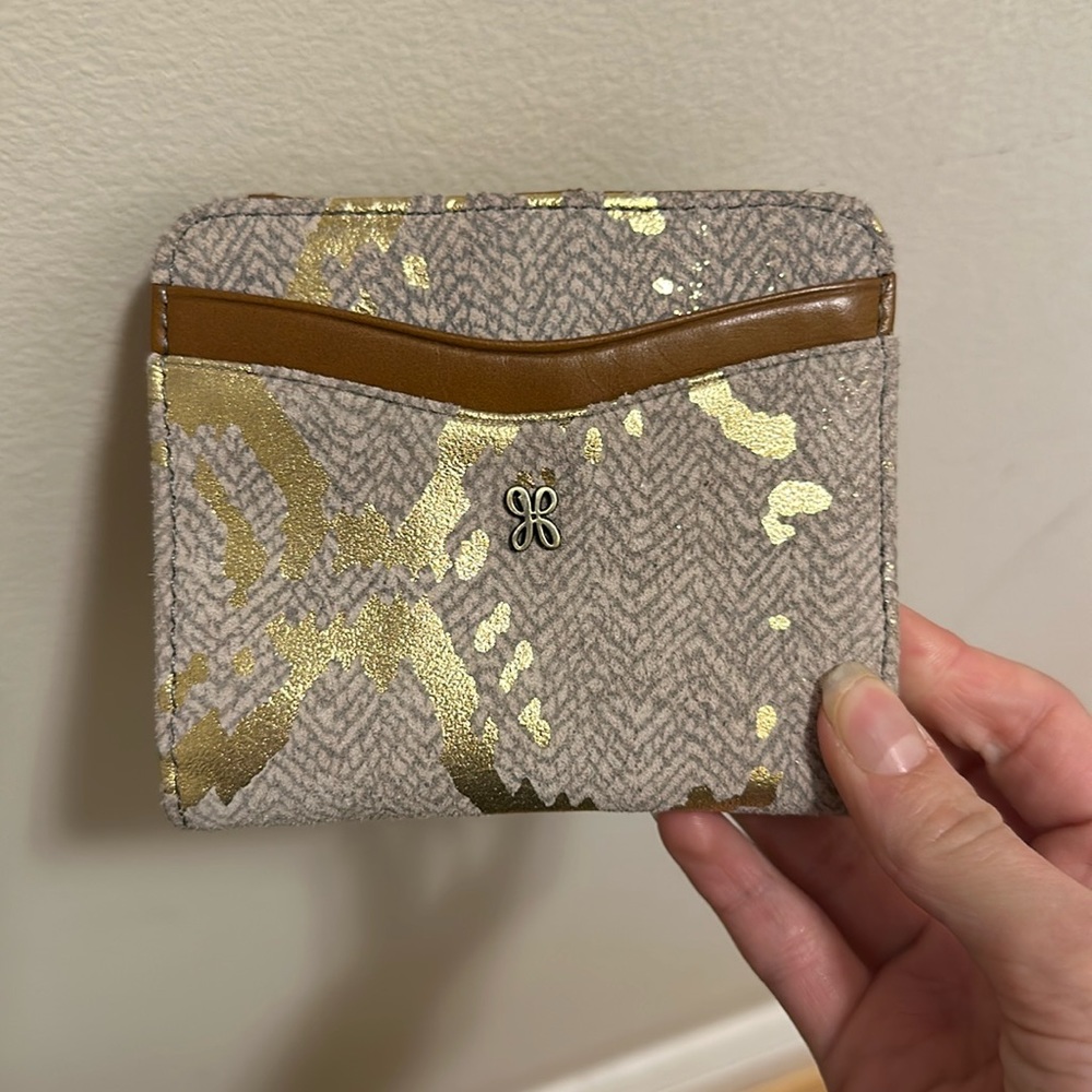 NWT HOBO Max Mini Bi-fold Golden Herringbone Leather Wallet
